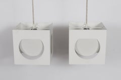 Paar Hängelampen aus weißem Metall mit Würfelschliff von Shogo Suzuki für Stockmann, 1960er Jahre