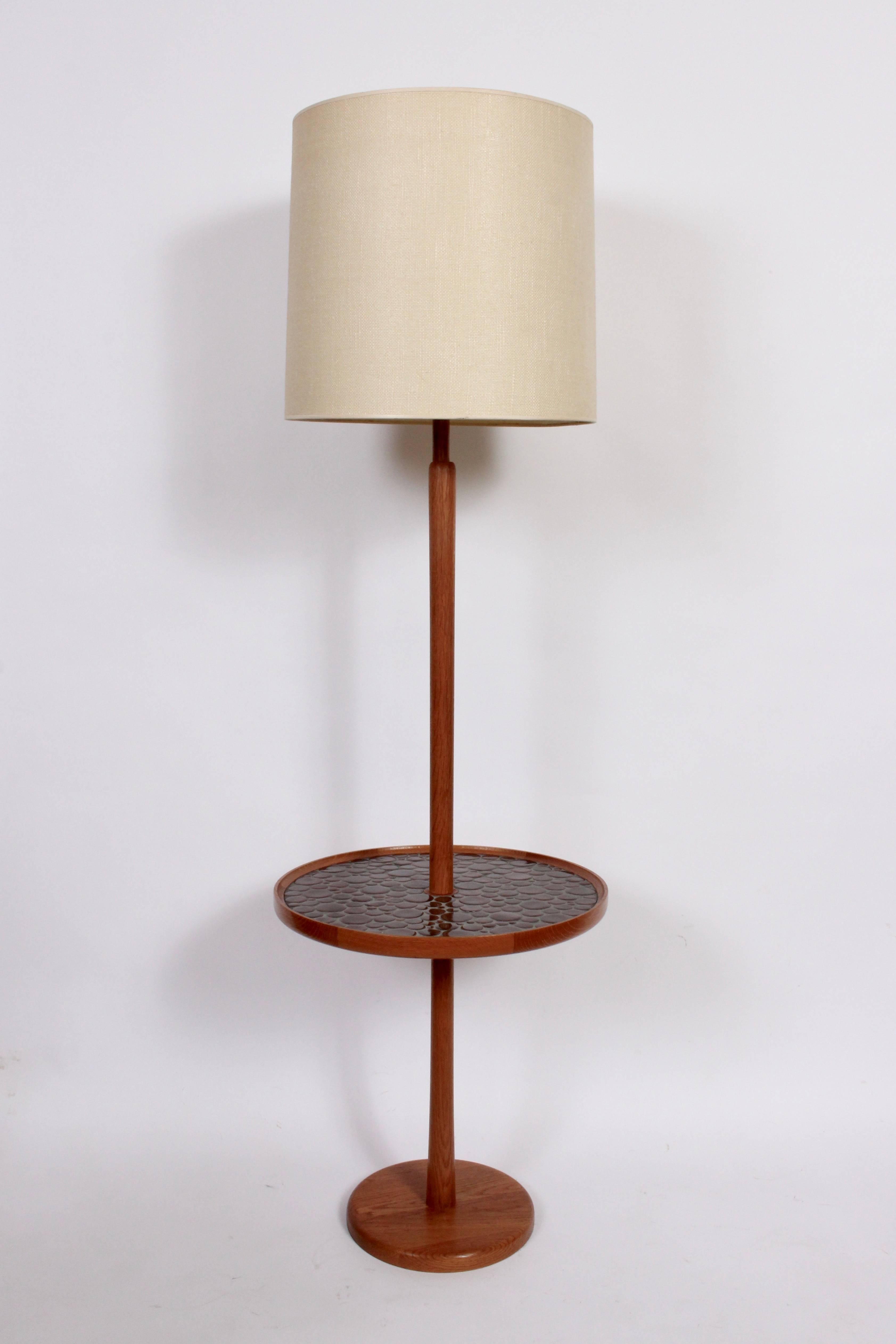 Mid-20th Century Jane & Gordon Martz Side Table, Floor Lamp in Teak and Cocoa Ceramic Coin Tile 