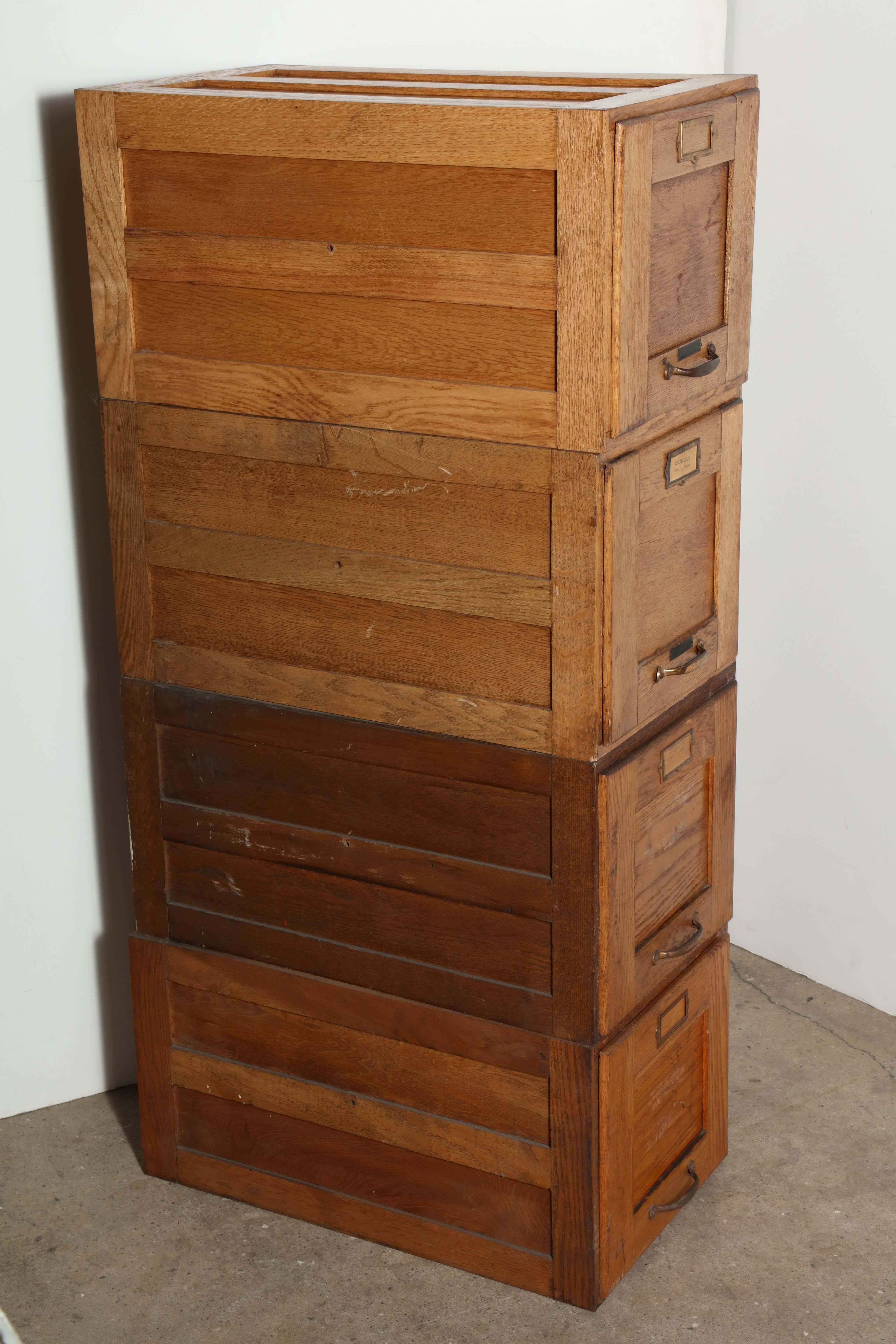 Early 20th Century Four Stack Oak File Boxes 2