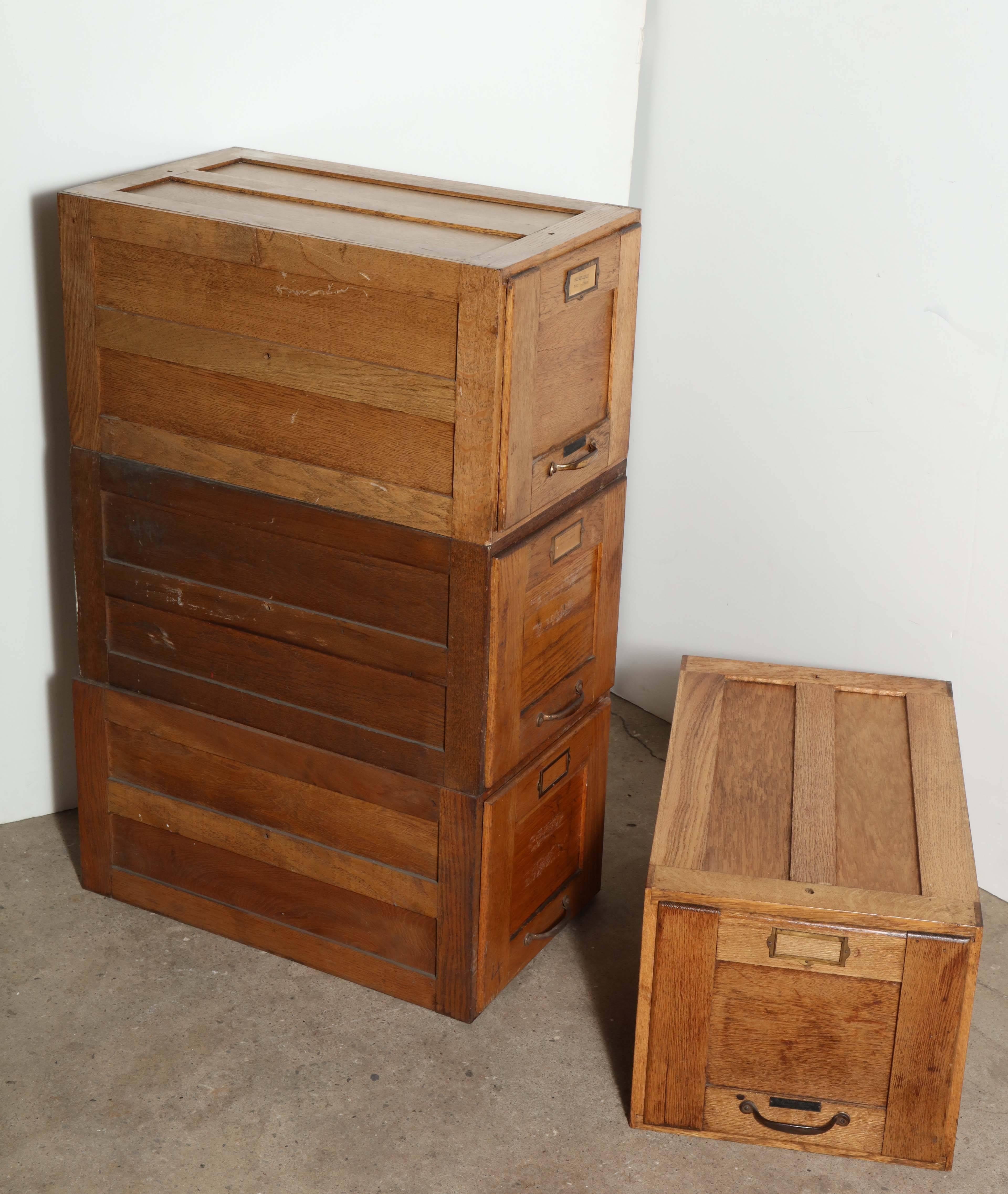 Early 20th Century Four Stack Oak File Boxes 4