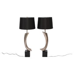 Substantial Pair Marty Leiman for Laurel Lamp Chrome & Black "Swag" Table Lamps