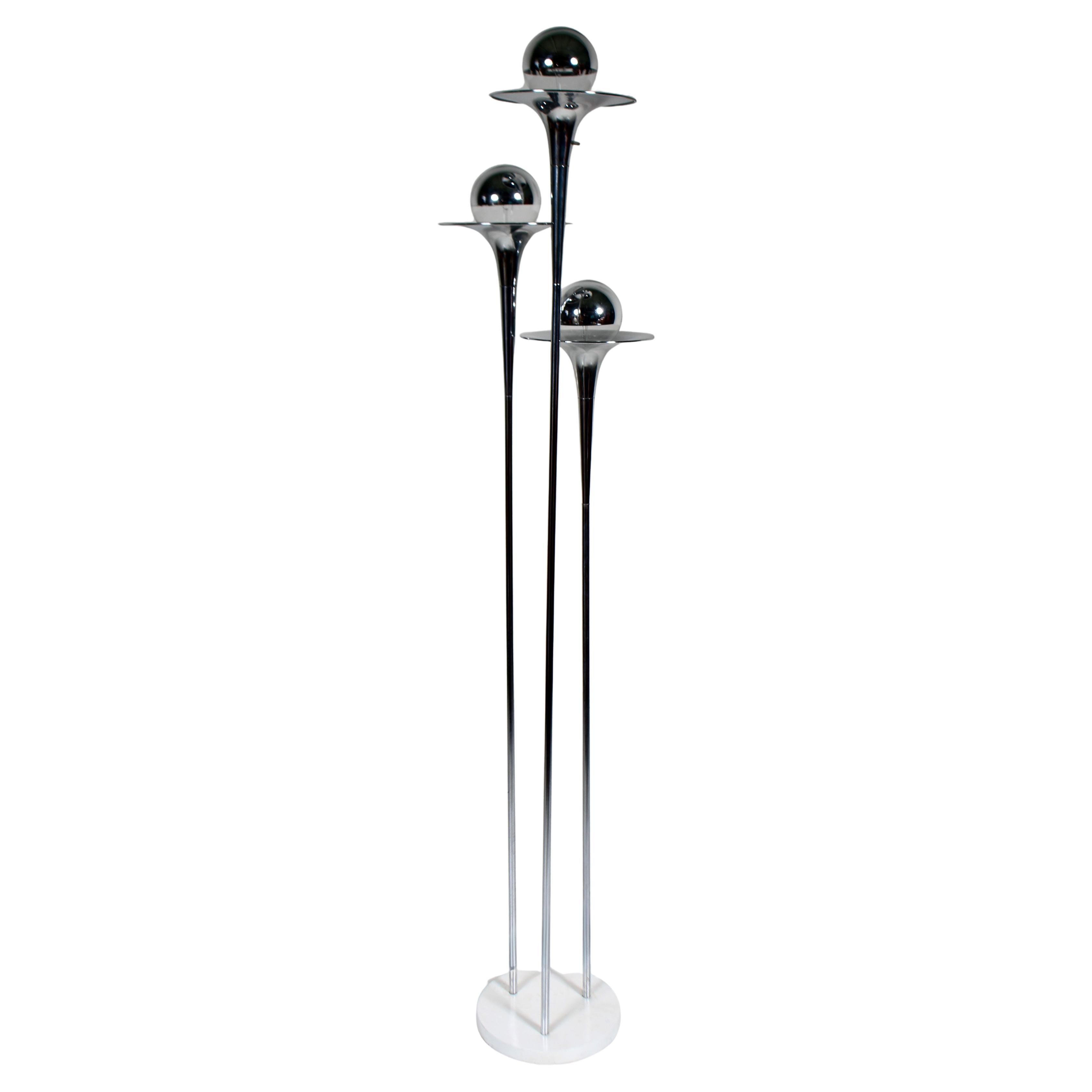 Tony Paul for Mutual Sunset "Bellini" Chrome Triple Trumpet Floor Lamp, 1970s
