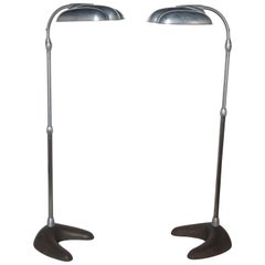 Pair Sperti Inc. Raymond Loewy Style Aluminum & Cast Iron Adjustable Floor Lamps