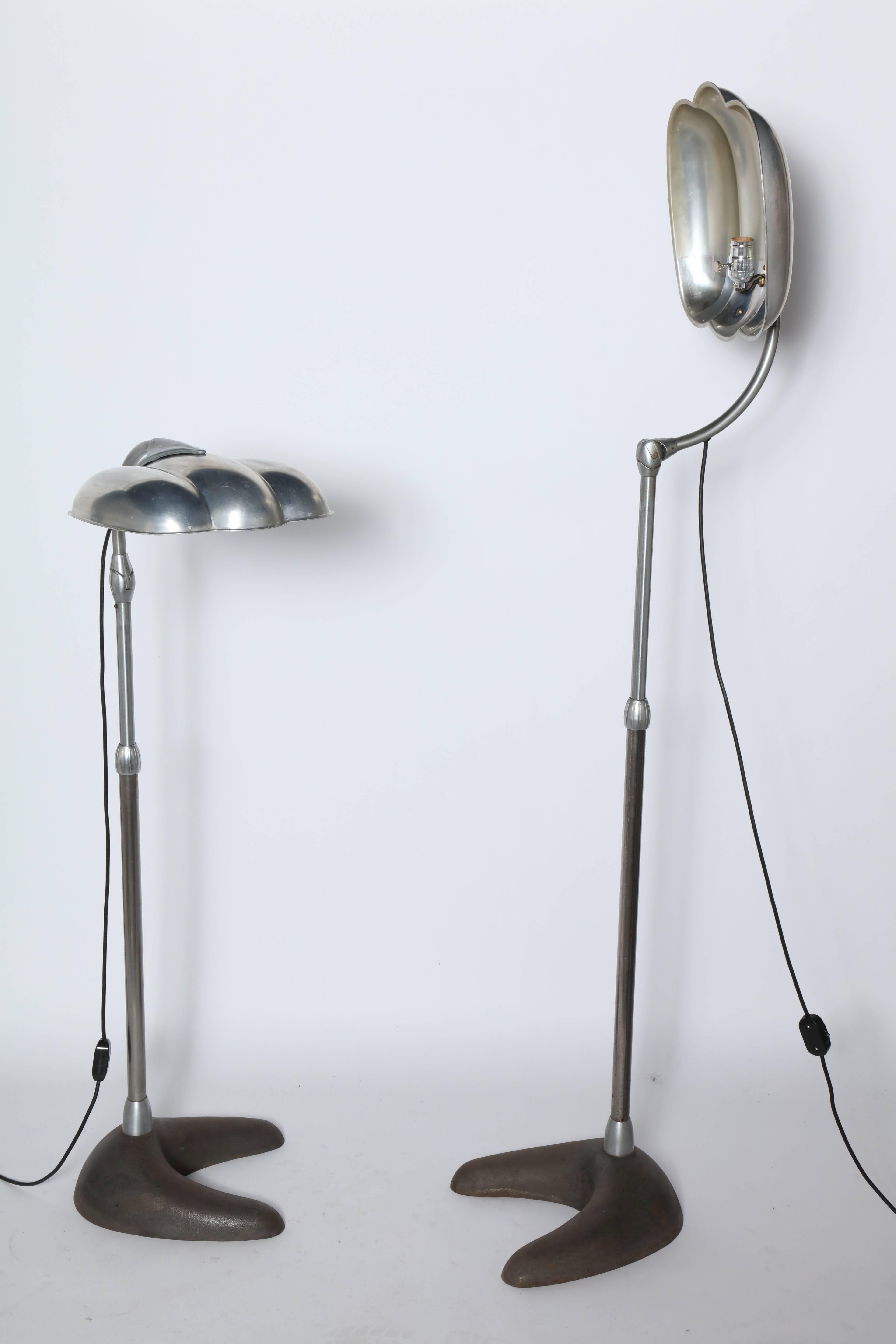 Pair Sperti Inc. Raymond Loewy Style Aluminum & Cast Iron Adjustable Floor Lamps For Sale 4