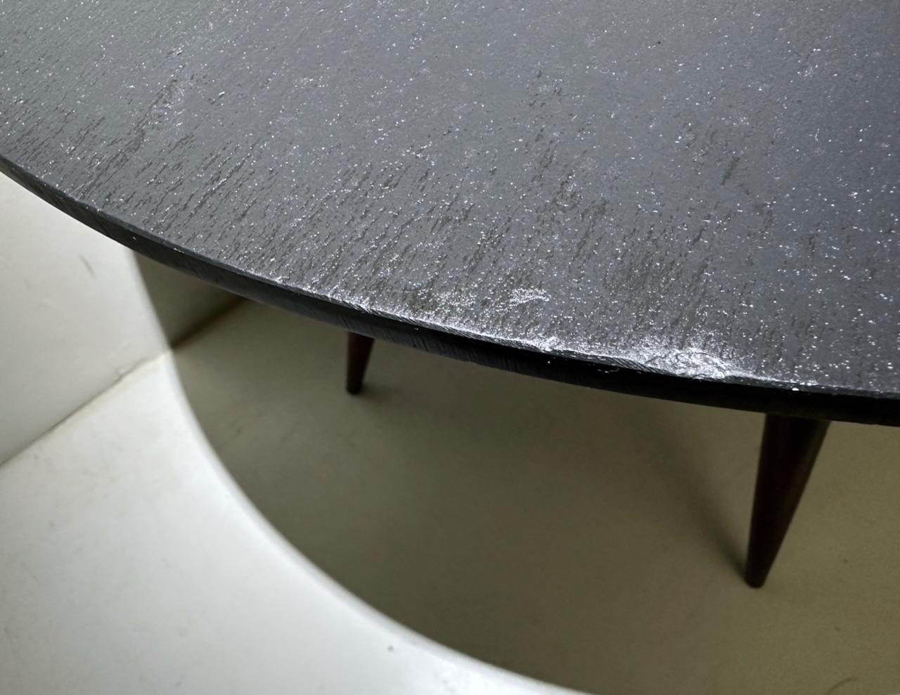 Brass Phillip Lloyd Powell Circular Charcoal Slate and Walnut Occasional Table, 1960 For Sale