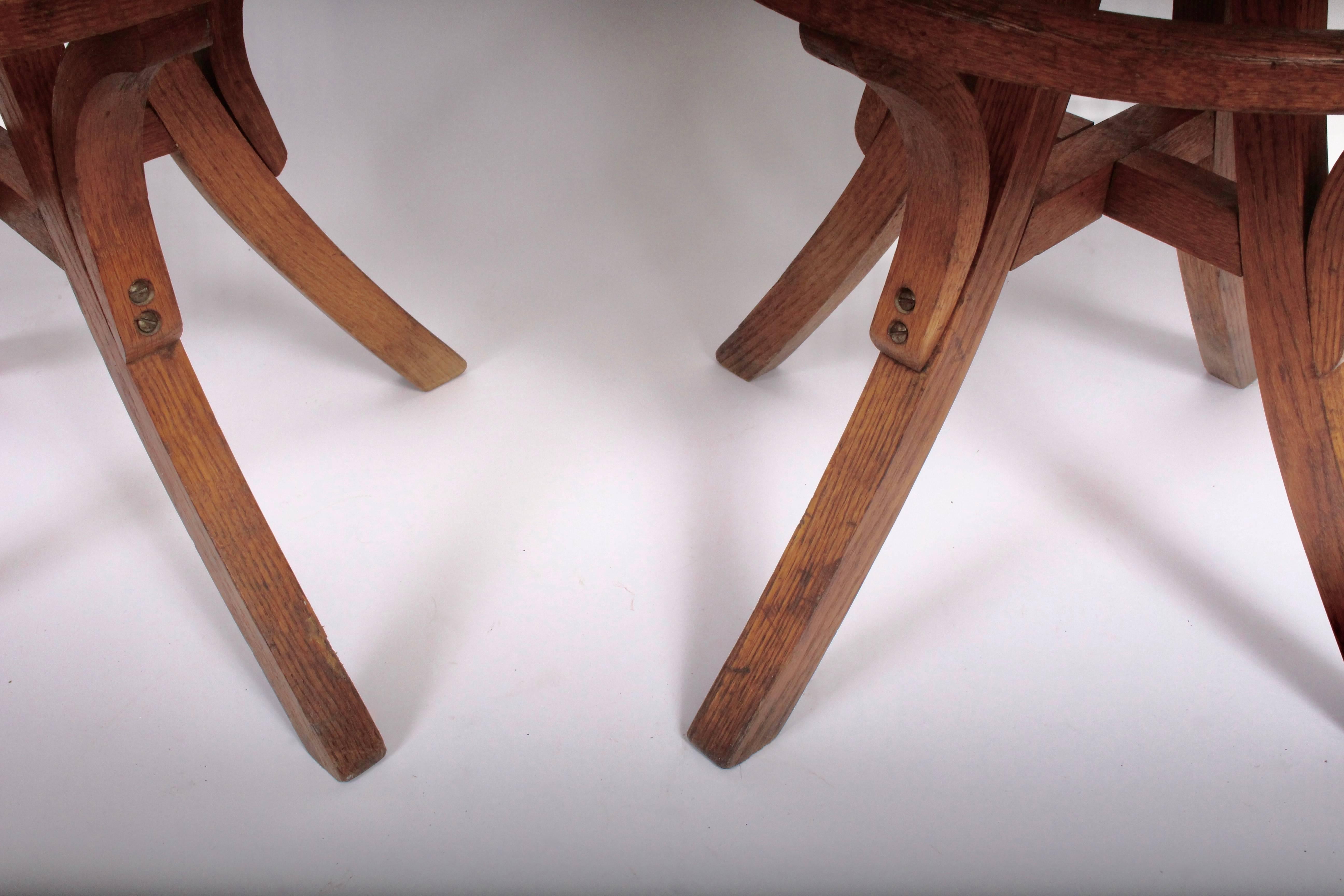 Pair of Oak & Leather Architect Swivel Stools with Heel Ring, Circa 1910  In Good Condition For Sale In Bainbridge, NY