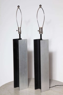 Pair of Laurel Lamp Co. I Beam Silver & Black Steel Table Lamps, 1960's