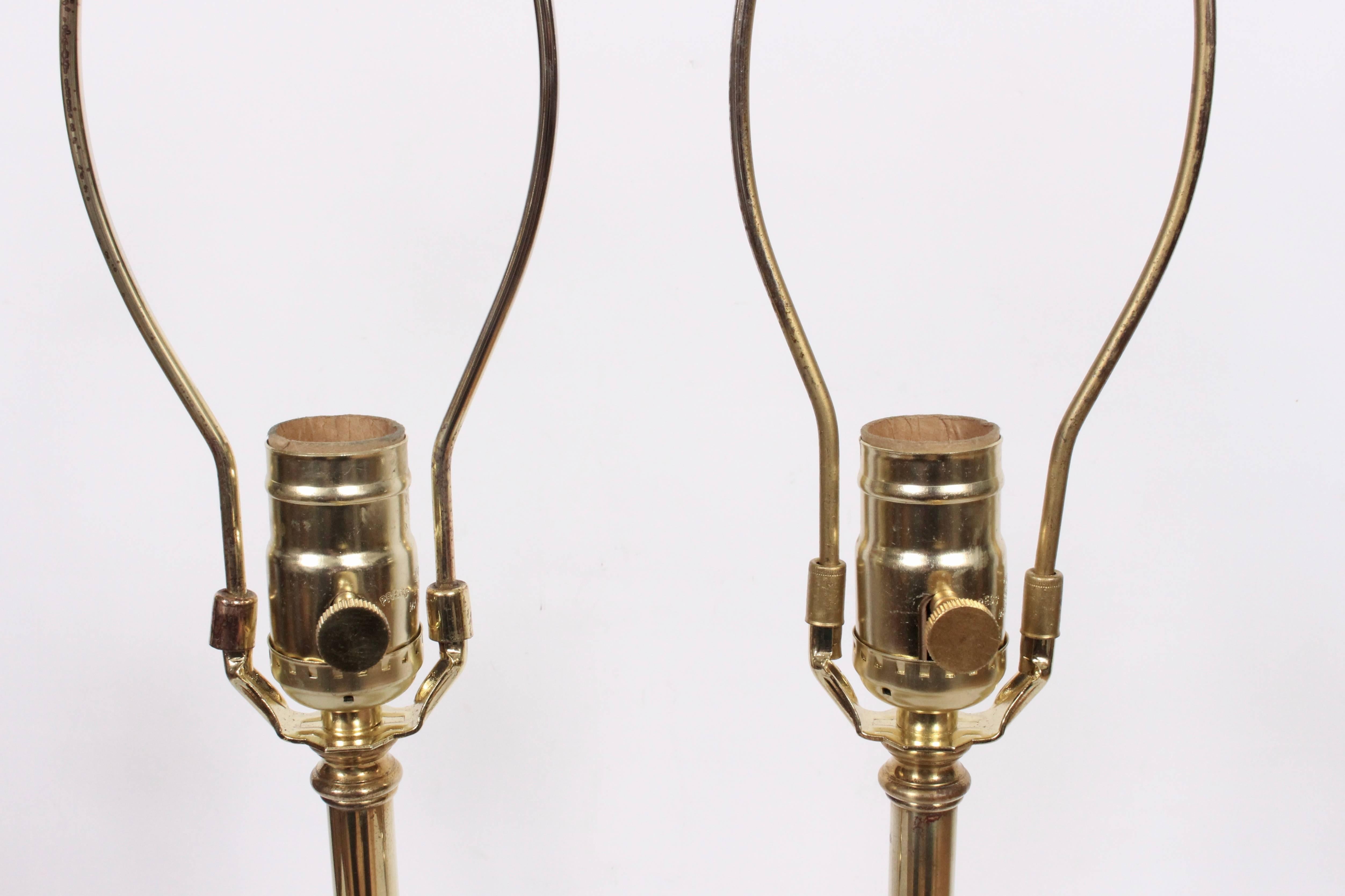 Plated Pair of Hand Buffed Brass Double Twist Bedside Lamps, C. 1950