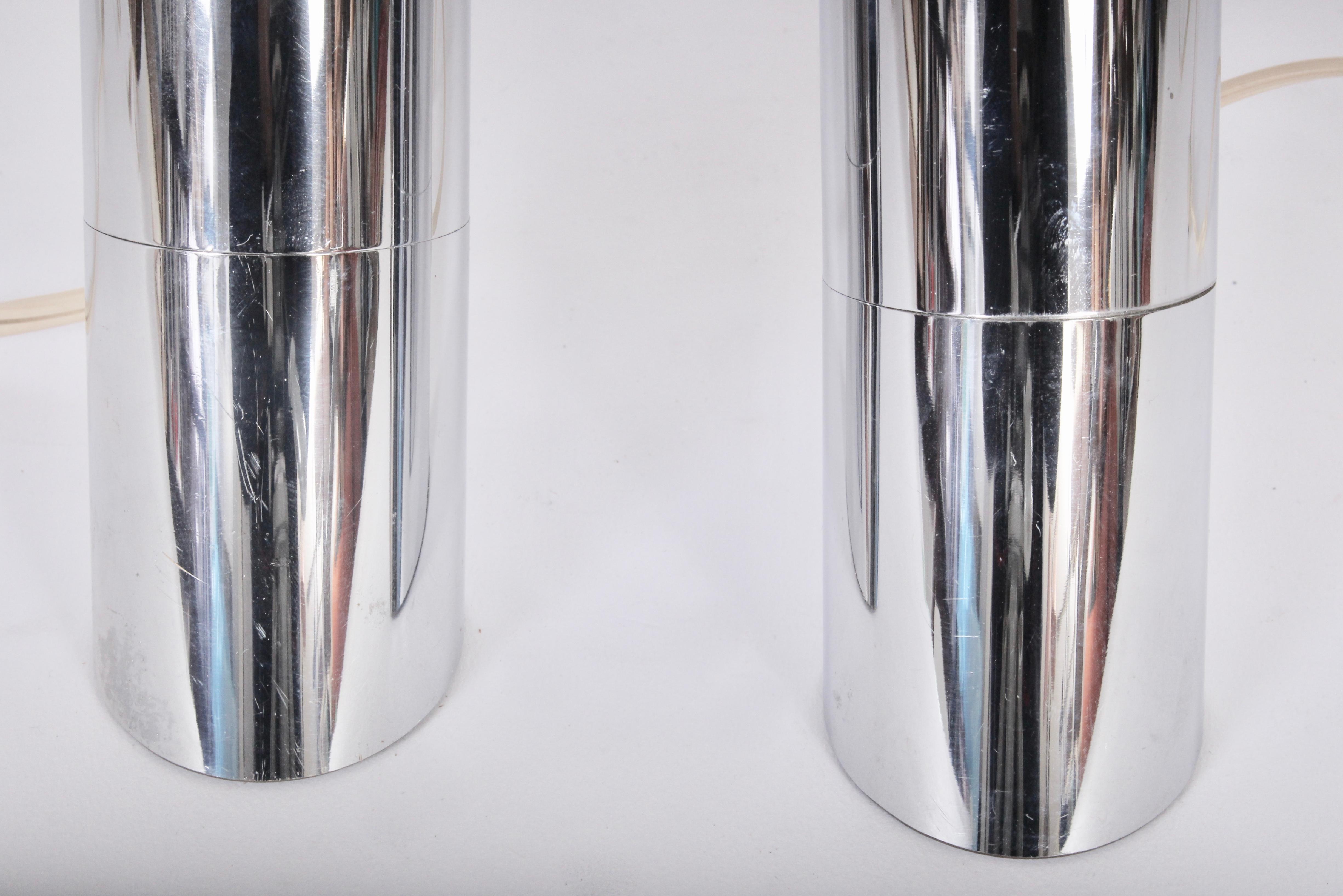 American Small Pair of Paul Mayen Style Angled Chrome Table Lamps, c. 1970 For Sale
