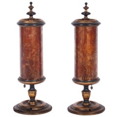 Early 20th Century Pair of Gilded Crimson Mica Shade Table Lamps 