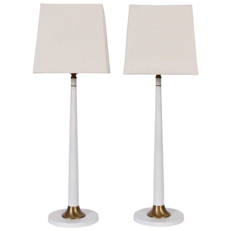 Tall Pair Rembrandt Lamp Co White, Tall Candlestick Lamp Shades