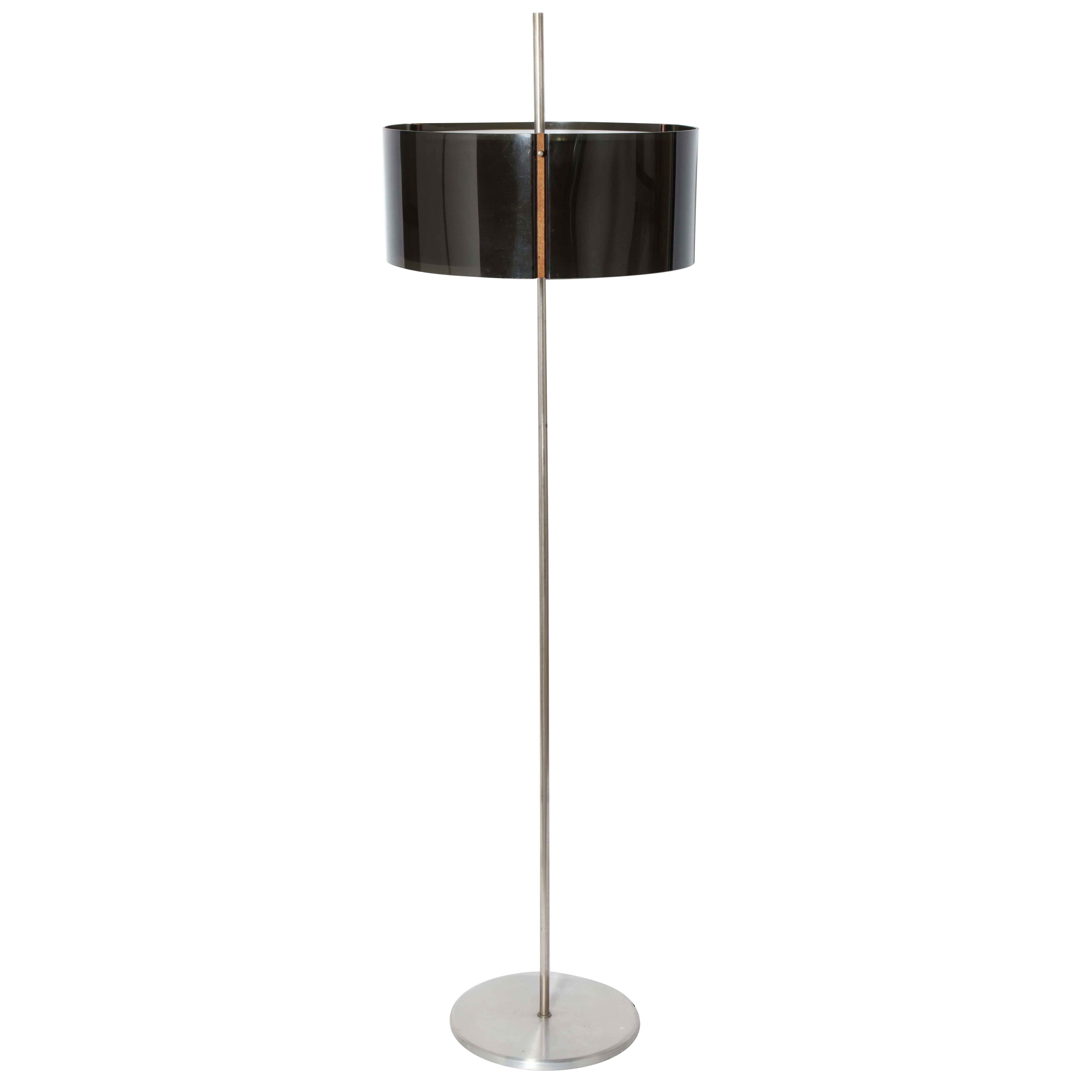 Kemp & Lauritzen Acrylux Steel Floor Lamp with Two Smoke Gray Lucite Shades