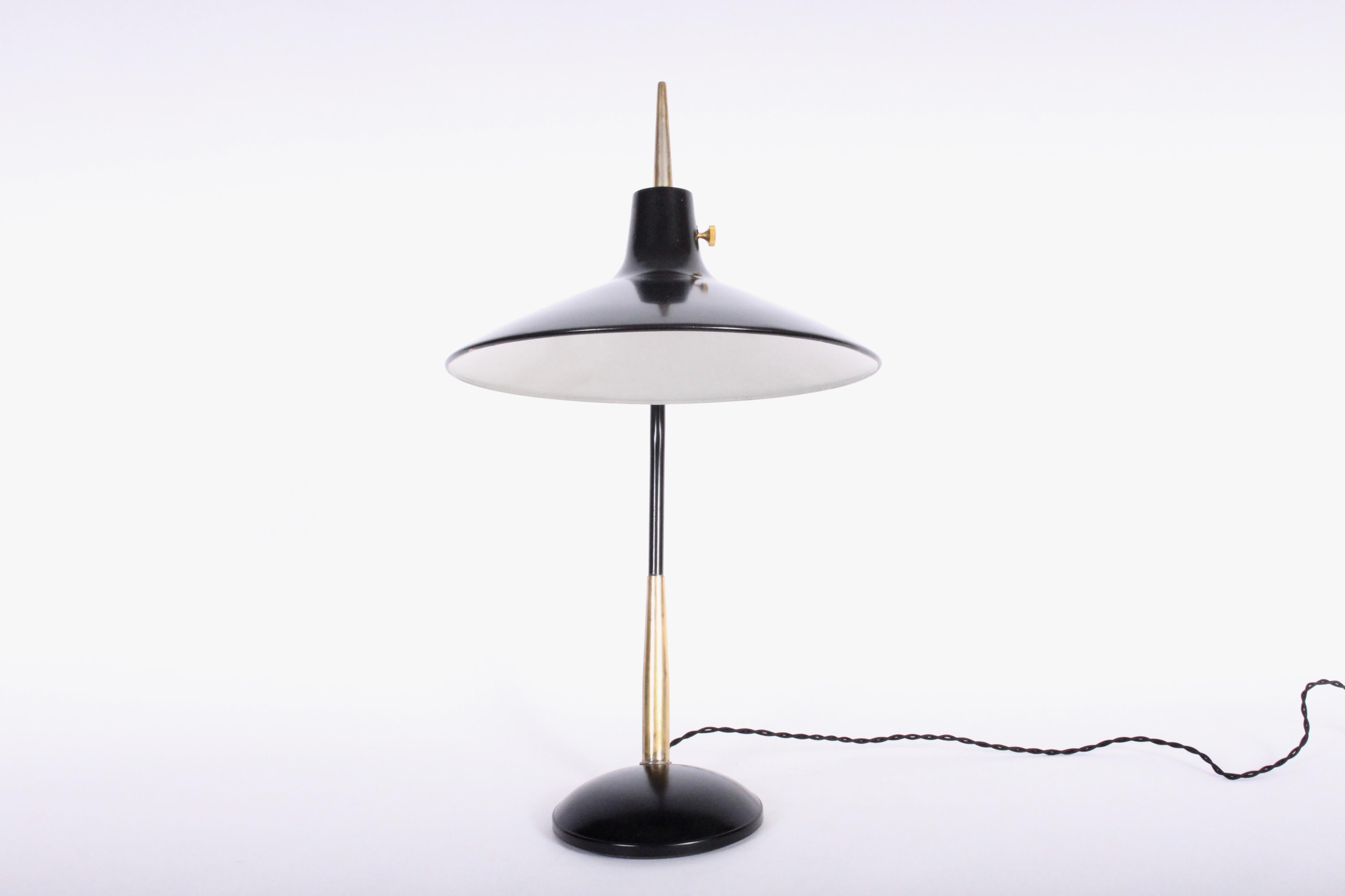 Mid-Century Modern Gio Ponti for Laurel Lamp Co. Black and Brass Desk Lamp with Black Enamel Shade