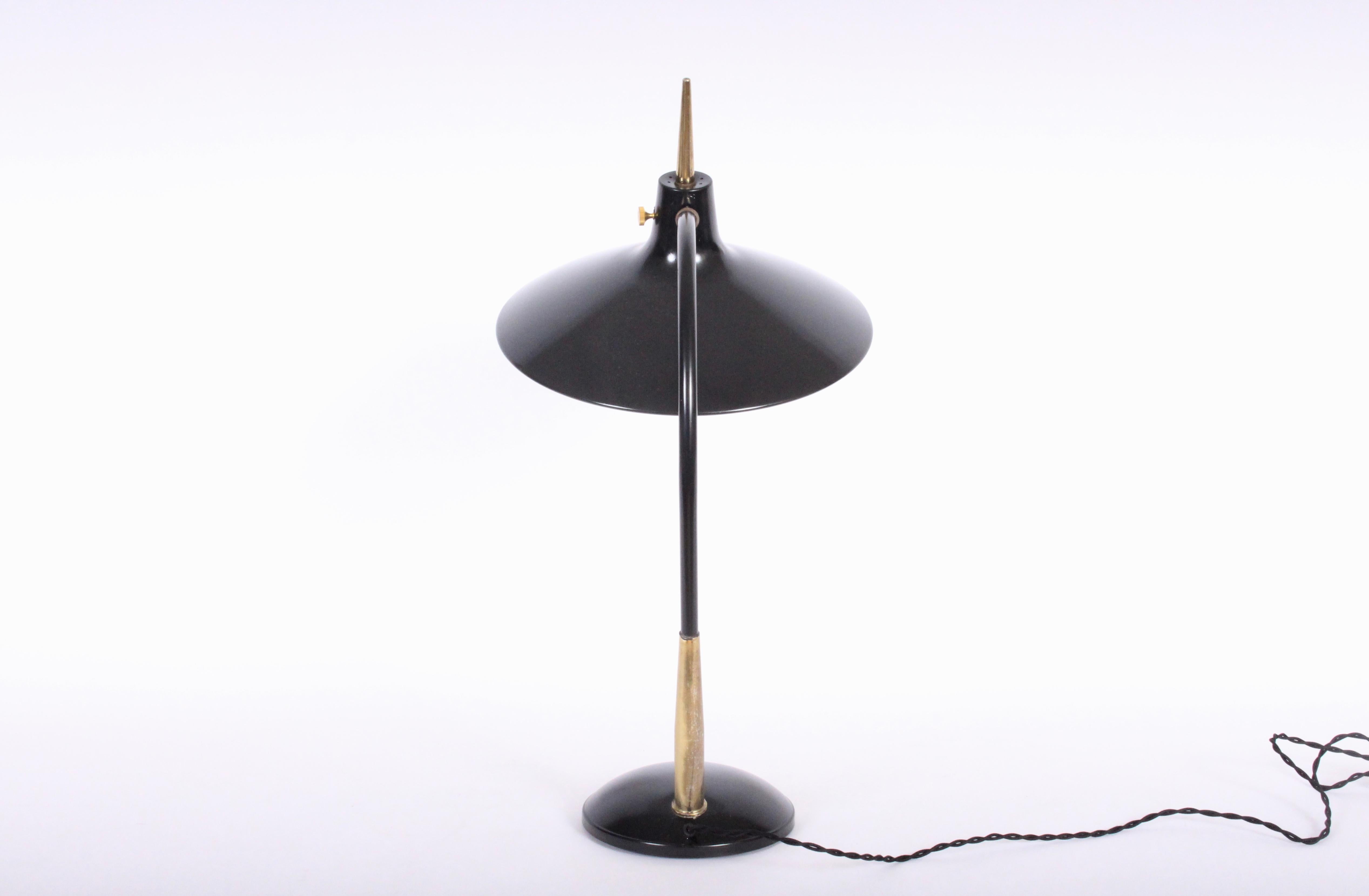 American Gio Ponti for Laurel Lamp Co. Black and Brass Desk Lamp with Black Enamel Shade