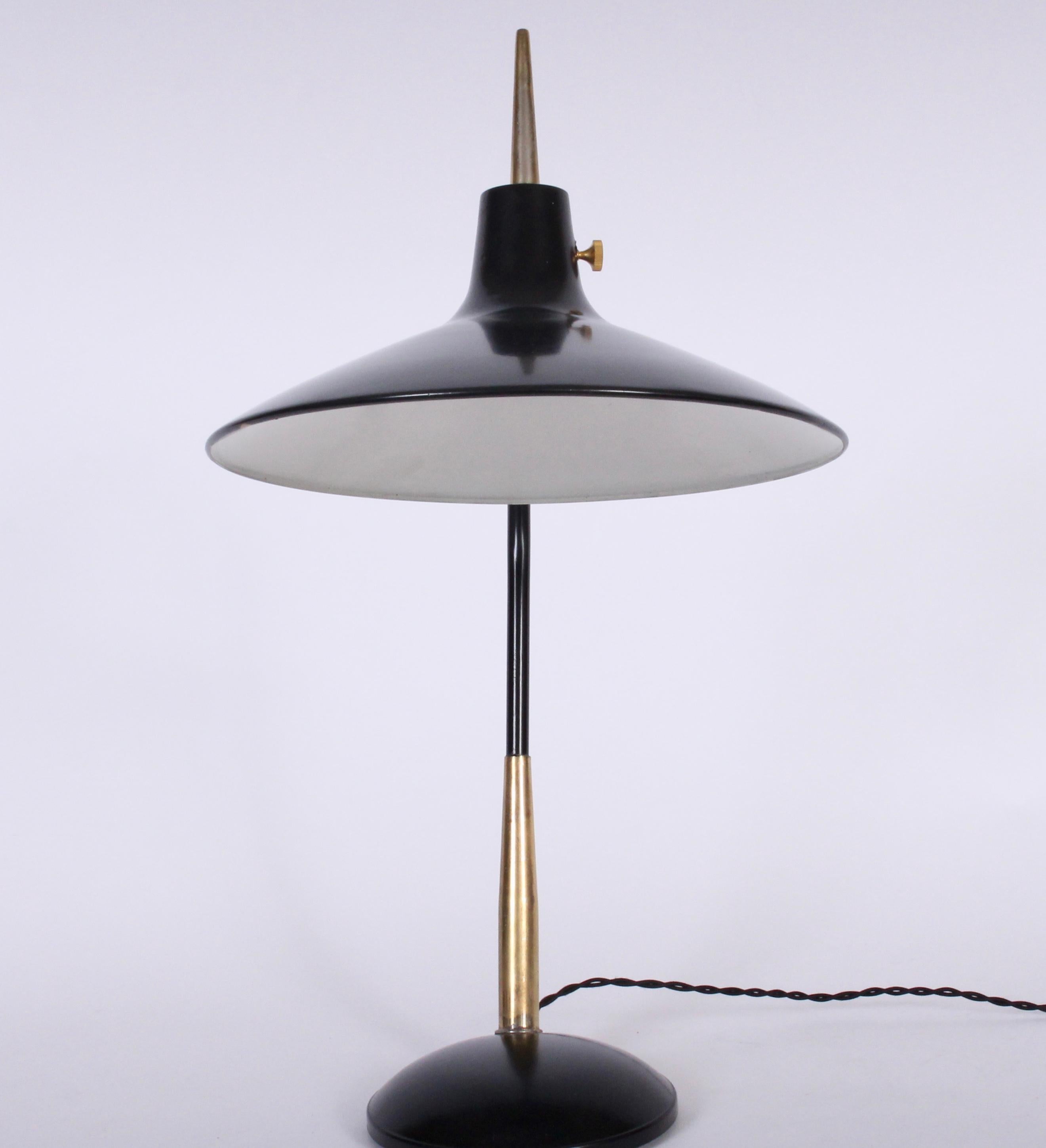 Enameled Gio Ponti for Laurel Lamp Co. Black and Brass Desk Lamp with Black Enamel Shade