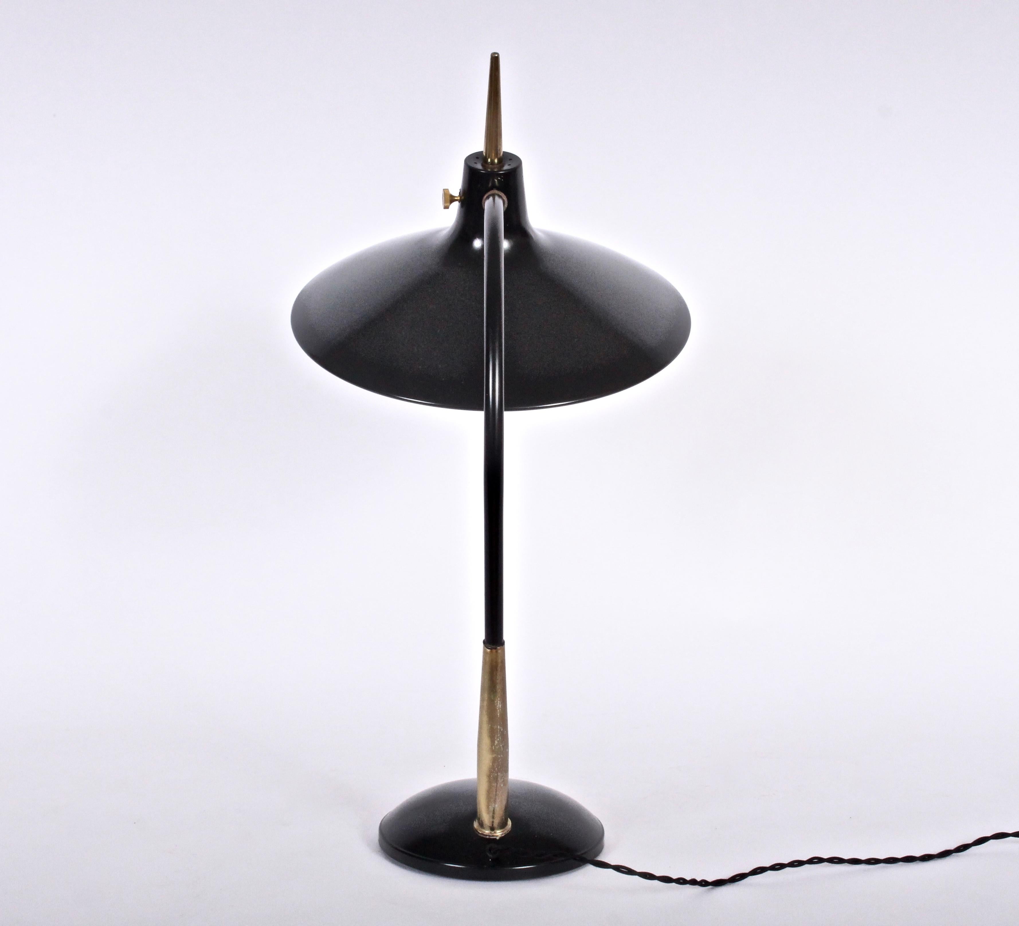 Gio Ponti for Laurel Lamp Co. Black and Brass Desk Lamp with Black Enamel Shade In Good Condition In Bainbridge, NY