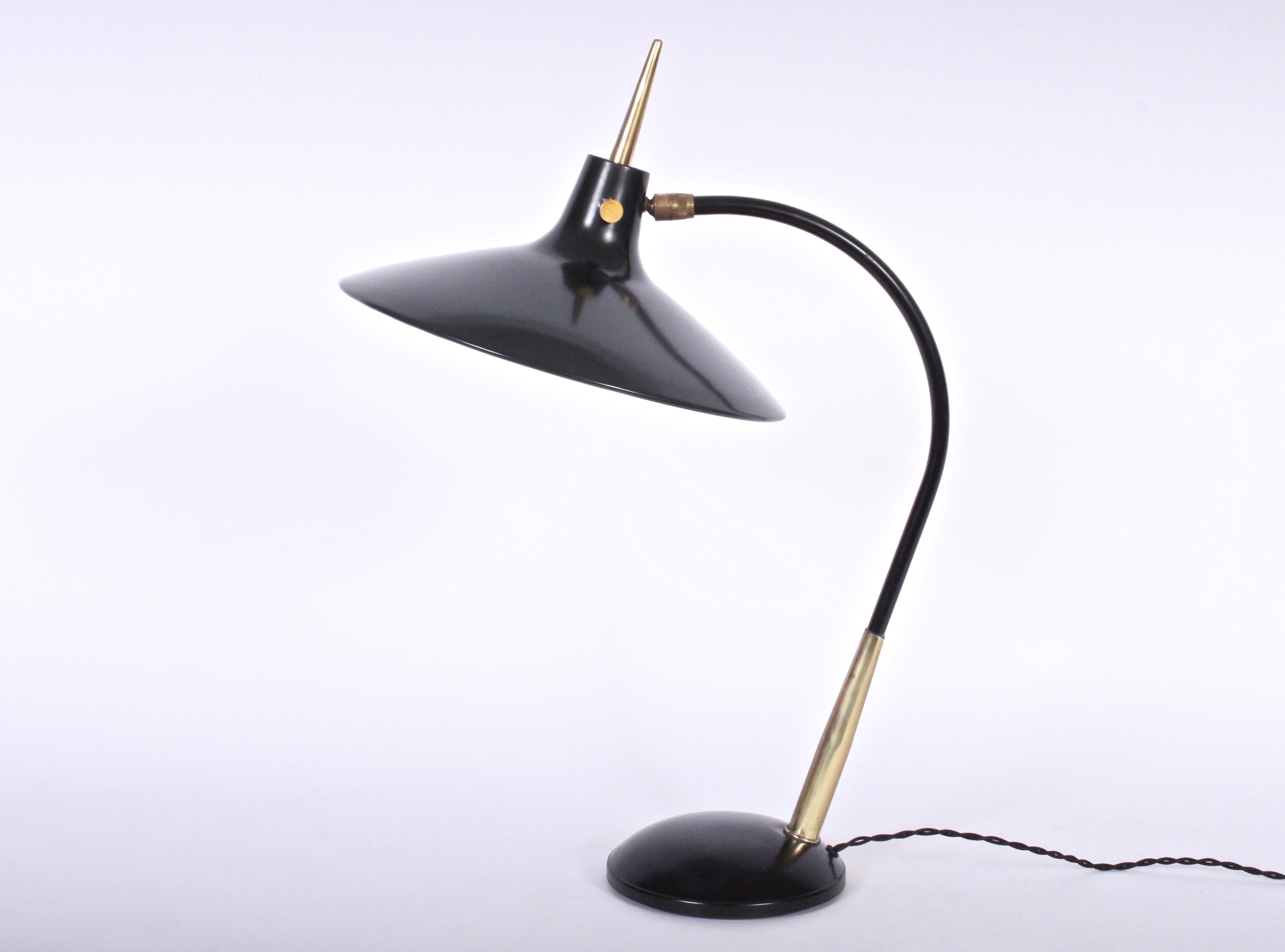 Gio Ponti for Laurel Lamp Co. Black and Brass Desk Lamp with Black Enamel Shade 2
