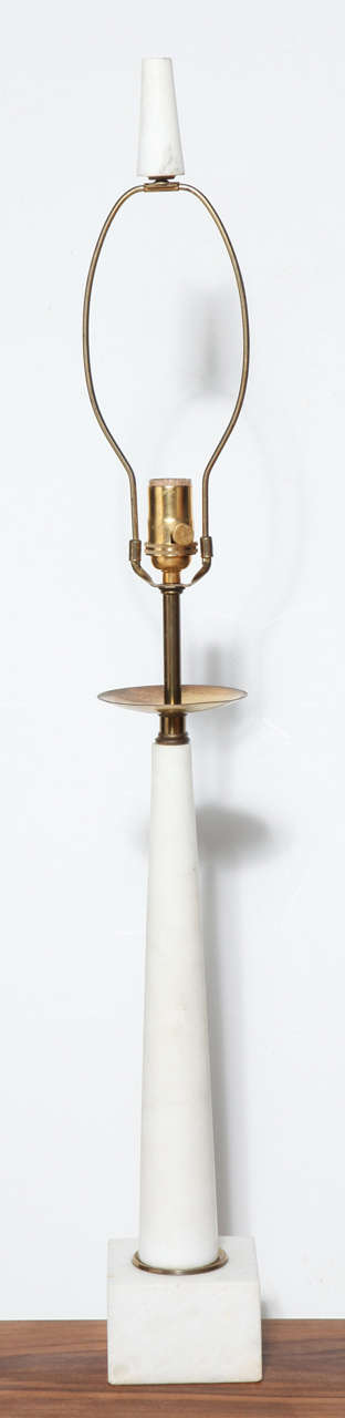 Tall Tommi Parzinger Style Alabaster and Brass Table Lamp, circa 1960 3