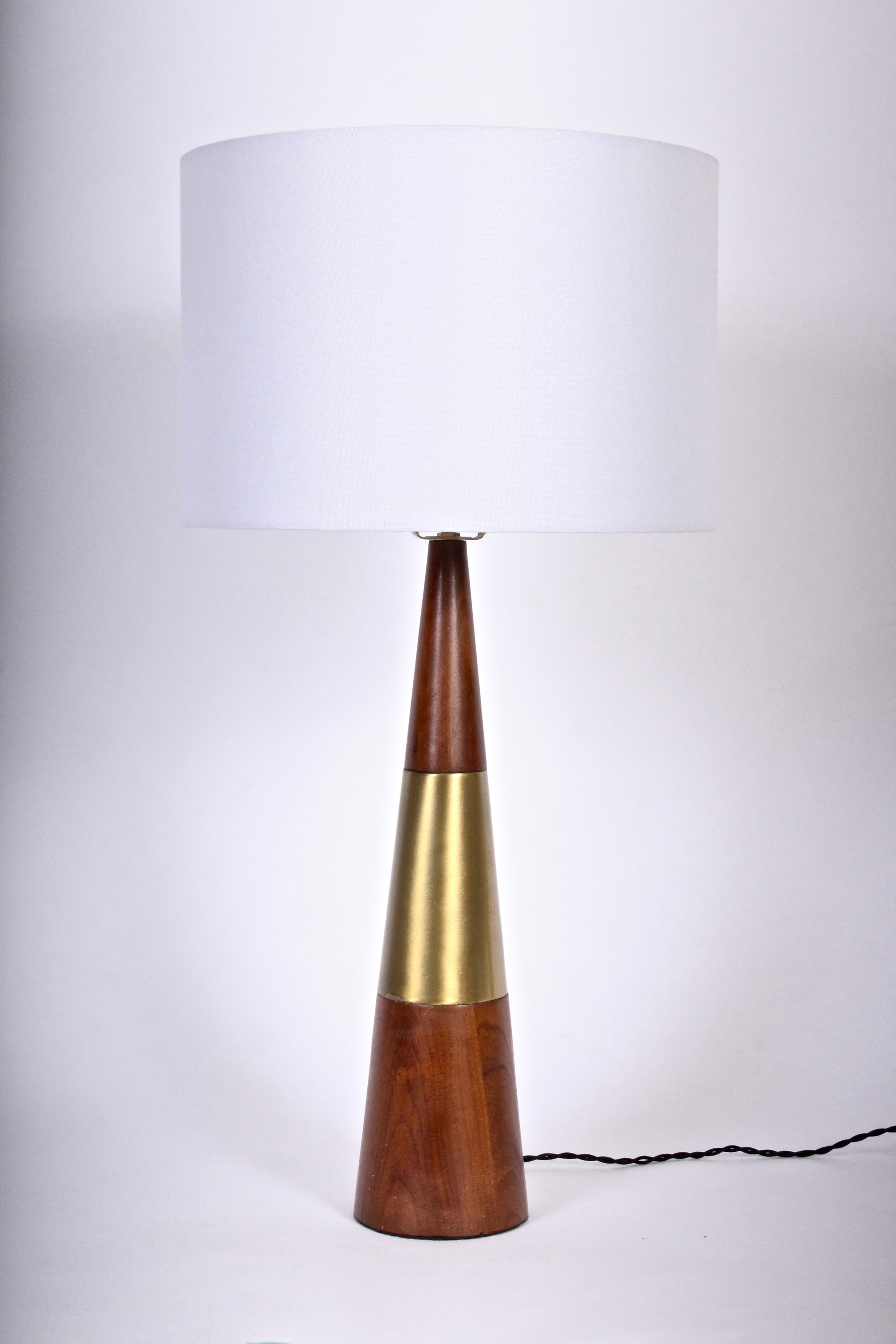 Tall Tony Paul For Westwood Swedish Brass And Solid Walnut Table Lamp 1950s