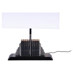 Black Bakelite & Nickel "Skyscraper" Bookend Table Lamp, 1920's