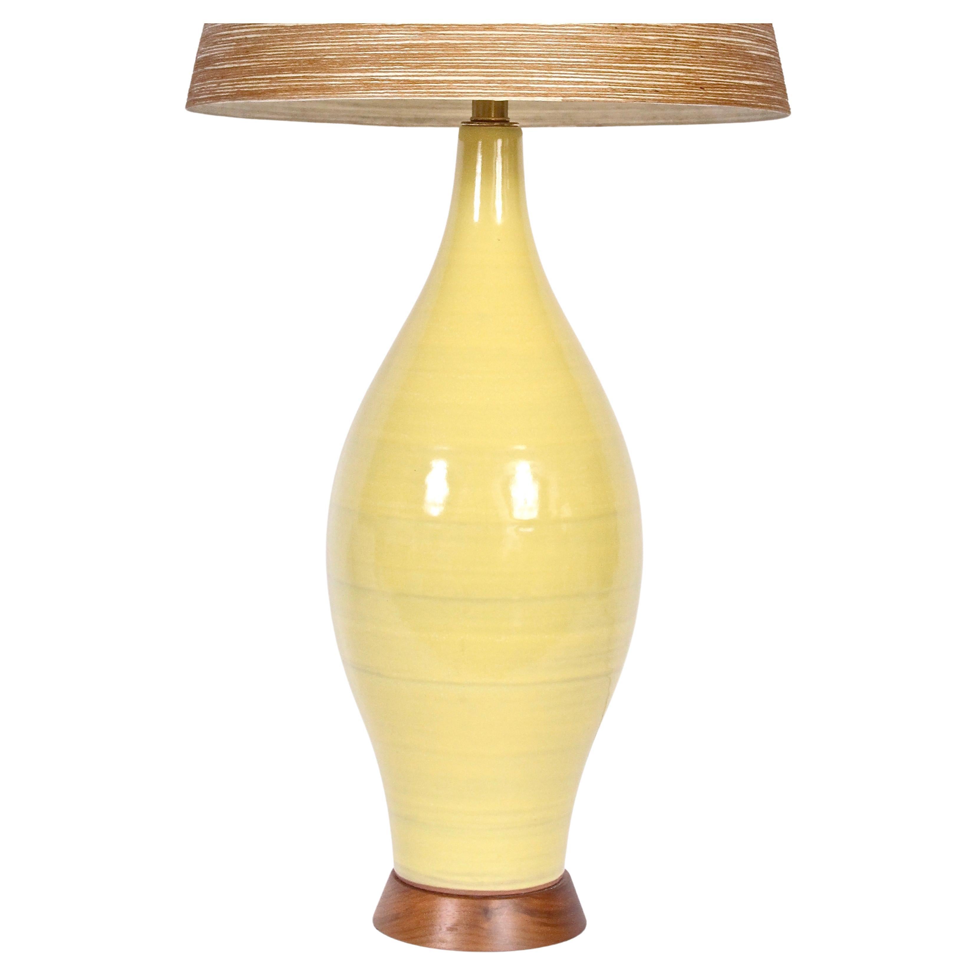 Monumental Design-Technics Bright Yellow Banded Art Pottery Table Lamp For Sale