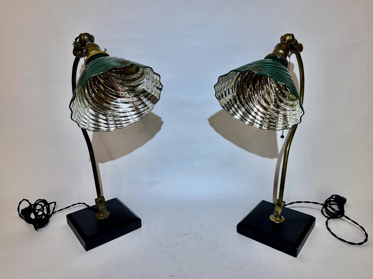 Pair O. C. White Brass, Slate & Glass Articulating Table Lamps, 1890s FOR ASHISH 13