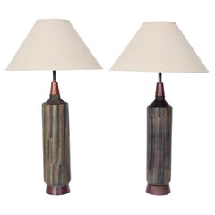 Pair of Aldo Londi Bitossi "Milano Moderna" Art Pottery Table Lamps, C. 1959