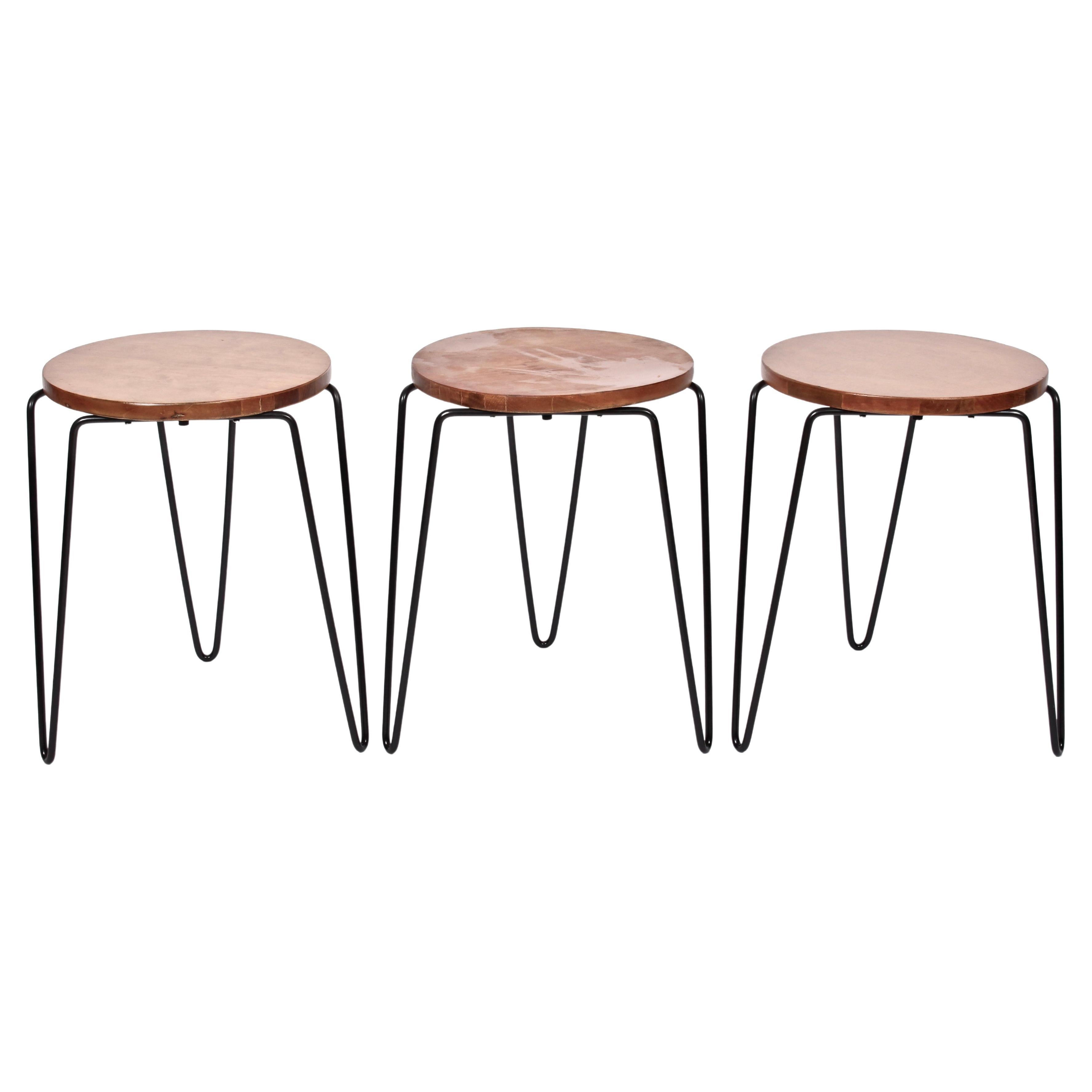 Set of Three Florence Knoll Model 75 Stacking Stools, 1940's