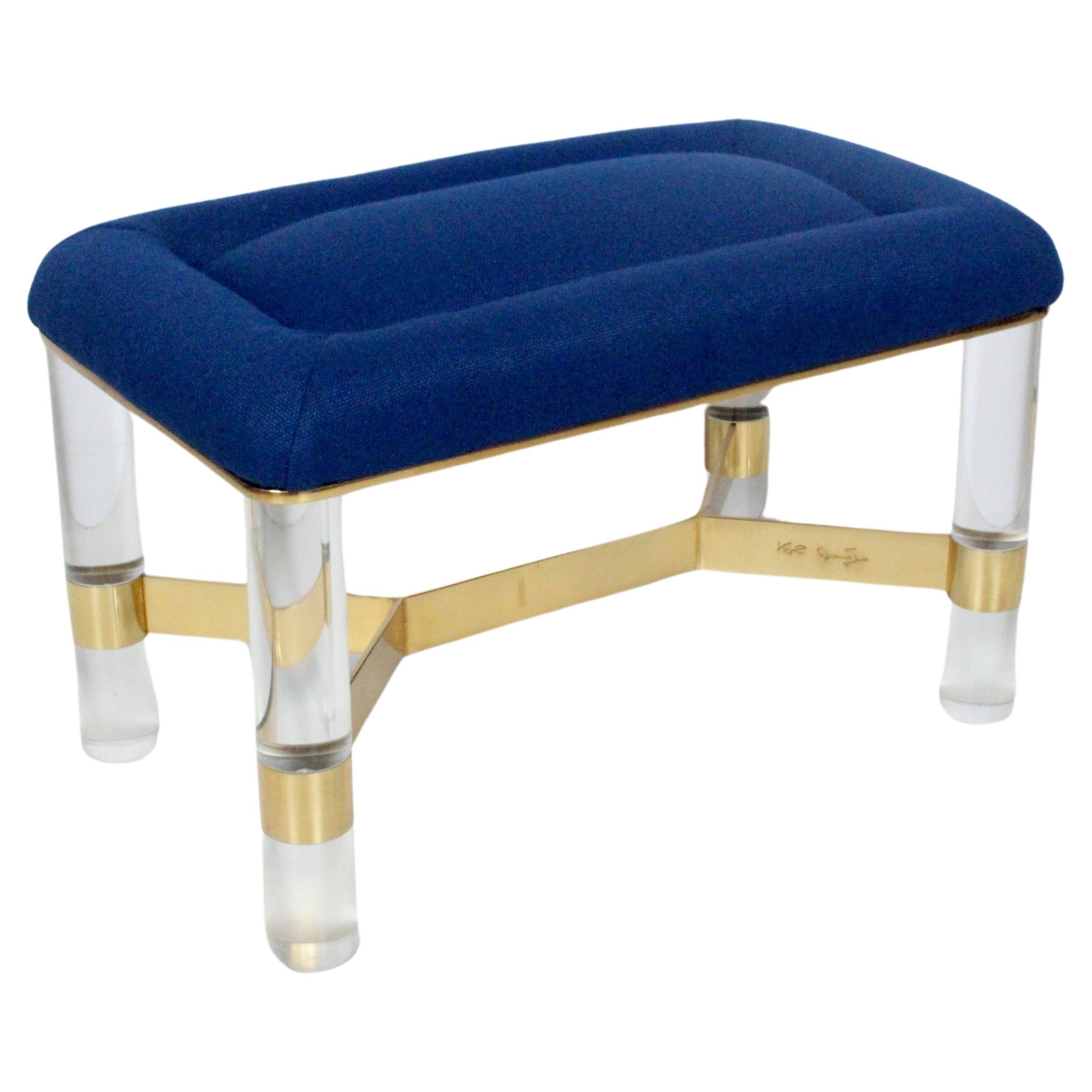 Karl Springer Tufted Bench in Lucite & Brass, 1970's