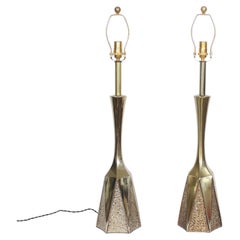 Monumental Pair Barr & Weiss for Laurel Lamp Co. Brutalist Brass Table Lamps