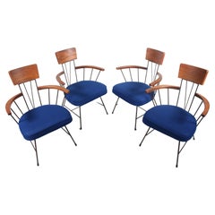 Used Set 4 Richard McCarthy for Selrite Oak & Iron Upholstered Captains Chairs, 1950s