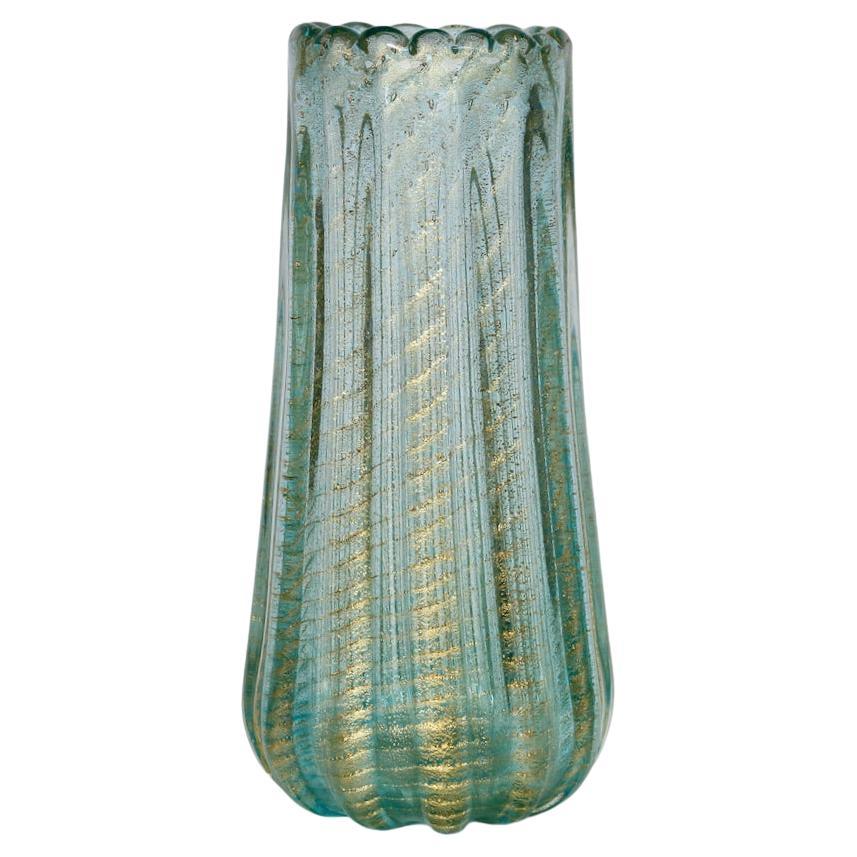 Ercole Barovier Cordonato D'Oro Sea Green Murano Vase with Gold Inclusions For Sale