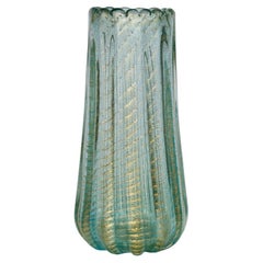 Ercole Barovier Cordonato D'Oro Sea Green Murano Vase with Gold Inclusions