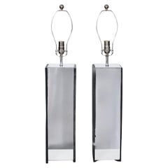 Bemerkenswertes Paar Lorbeer-Lampen Co. Charcoal Slate & Verspiegelte Aluminium Tischlampen