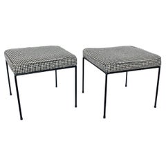 Pair of Frederick Weinberg Iron Stools with Jack Larsen "Houndstooth" Fabric