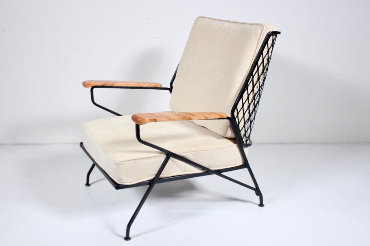 Mid-Century Modern Maurizio Tempestini pour John Salterini Chaise longue en fer, érable et cuir, années 1950 en vente