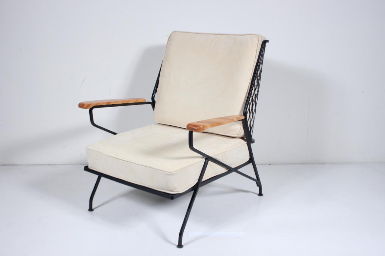 Américain Maurizio Tempestini pour John Salterini Chaise longue en fer, érable et cuir, années 1950 en vente
