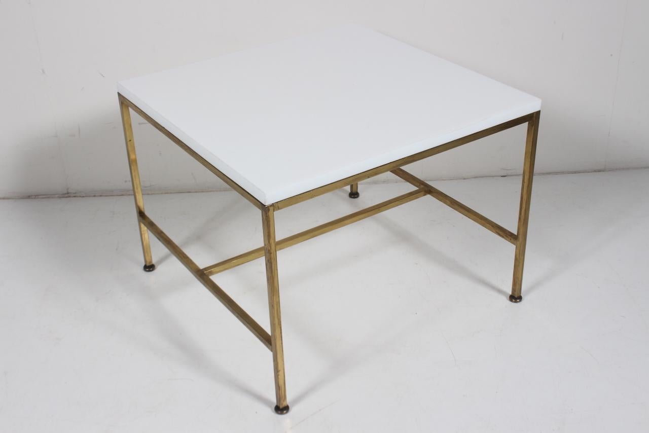 Mid-Century Modern Paul McCobb Irwin Collection Brass & White Glass Occasional Table, C. 1952 For Sale