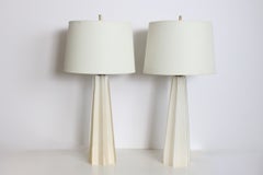 1960s Italian Murano Glass Table Lamps, White Iridescent with Gold