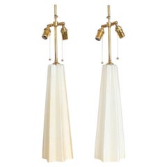 1960s Italian Murano Glass Table Lamps, White Iridescent with Gold