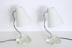 Coppia di lampade da scrivania "Micetta" di Renato Toso per Leucos, in cromo e vetro di Murano