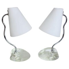 Pair of Renato Toso for Leucos "Micetta" Chrome & Murano Glass Desk Lamps