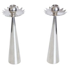 Pair of Giuliano Malimpensa for Mesa Italy Silverplate Starburst Candlesticks