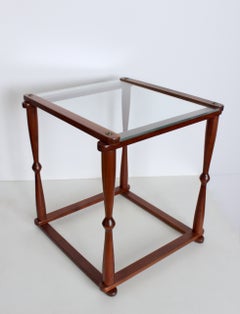Mid-Century Modern Walnut and Glass End Table, Handcrafted, 1960s