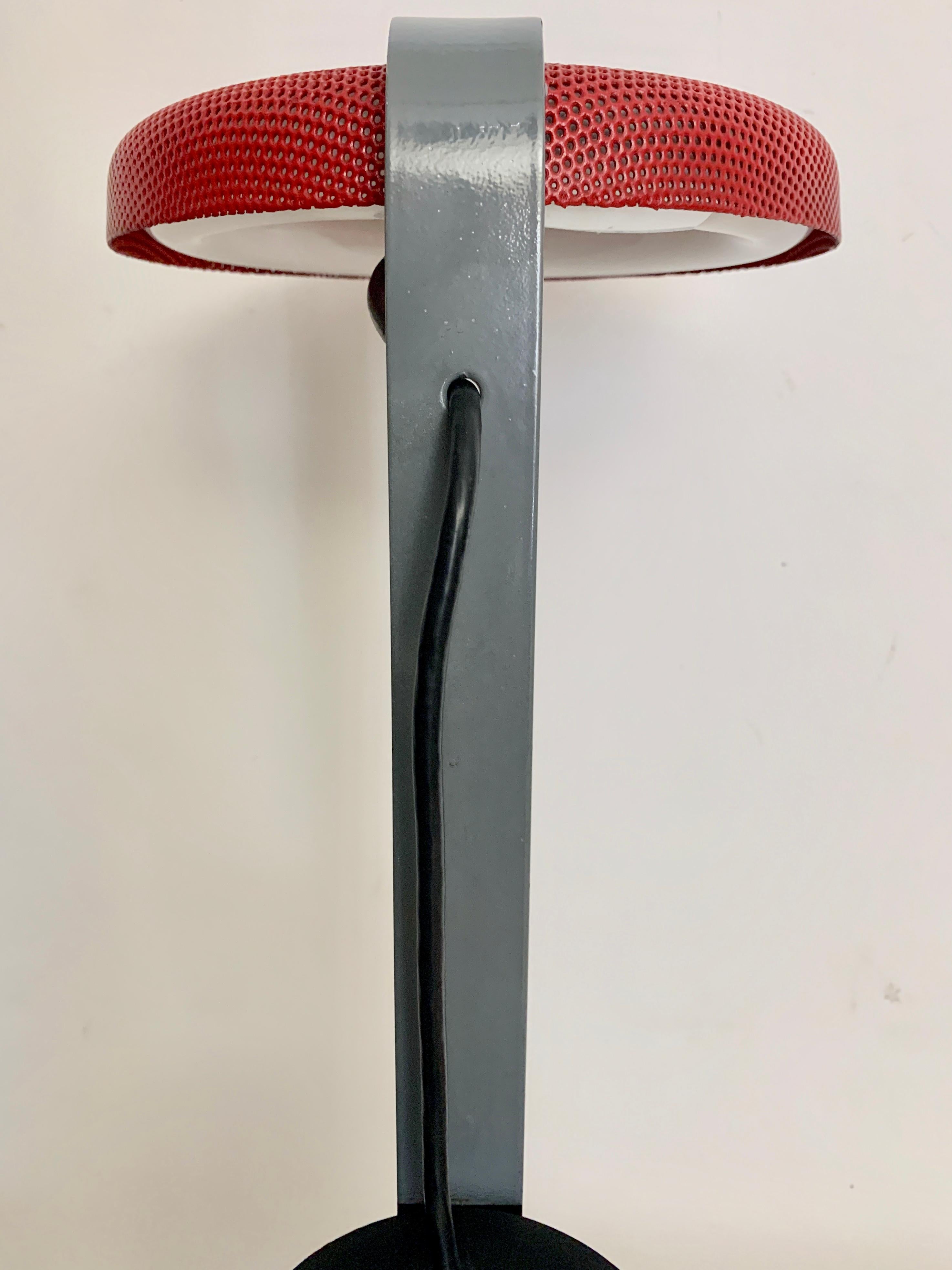 Enameled Ron Rezek Model 110 Gray & Black Desk Lamp with Red Shade For Sale