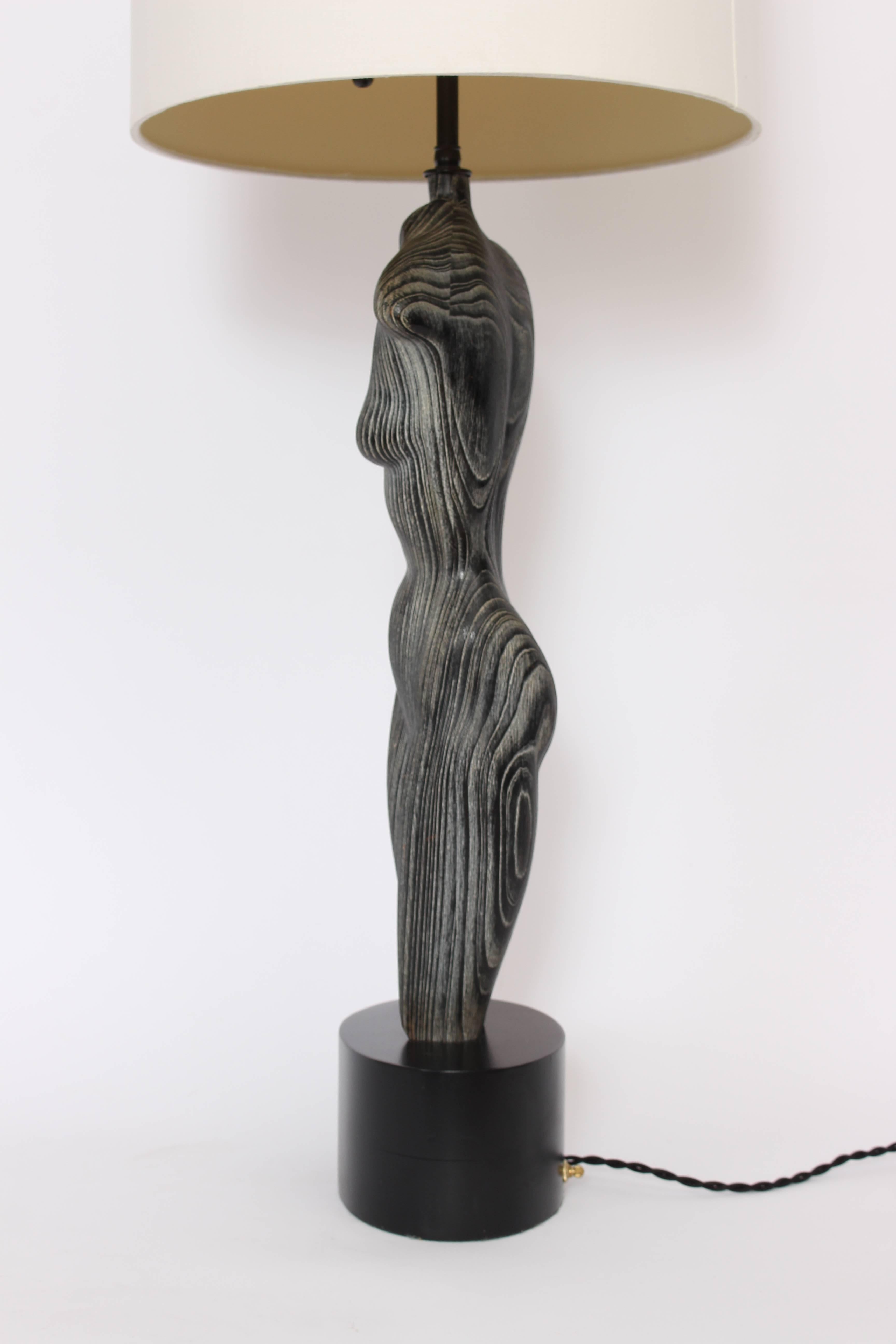 Mid-Century Modern Tall Heifetz Cerused Oak Female Torso Table Lamp, Circa Early 1950s