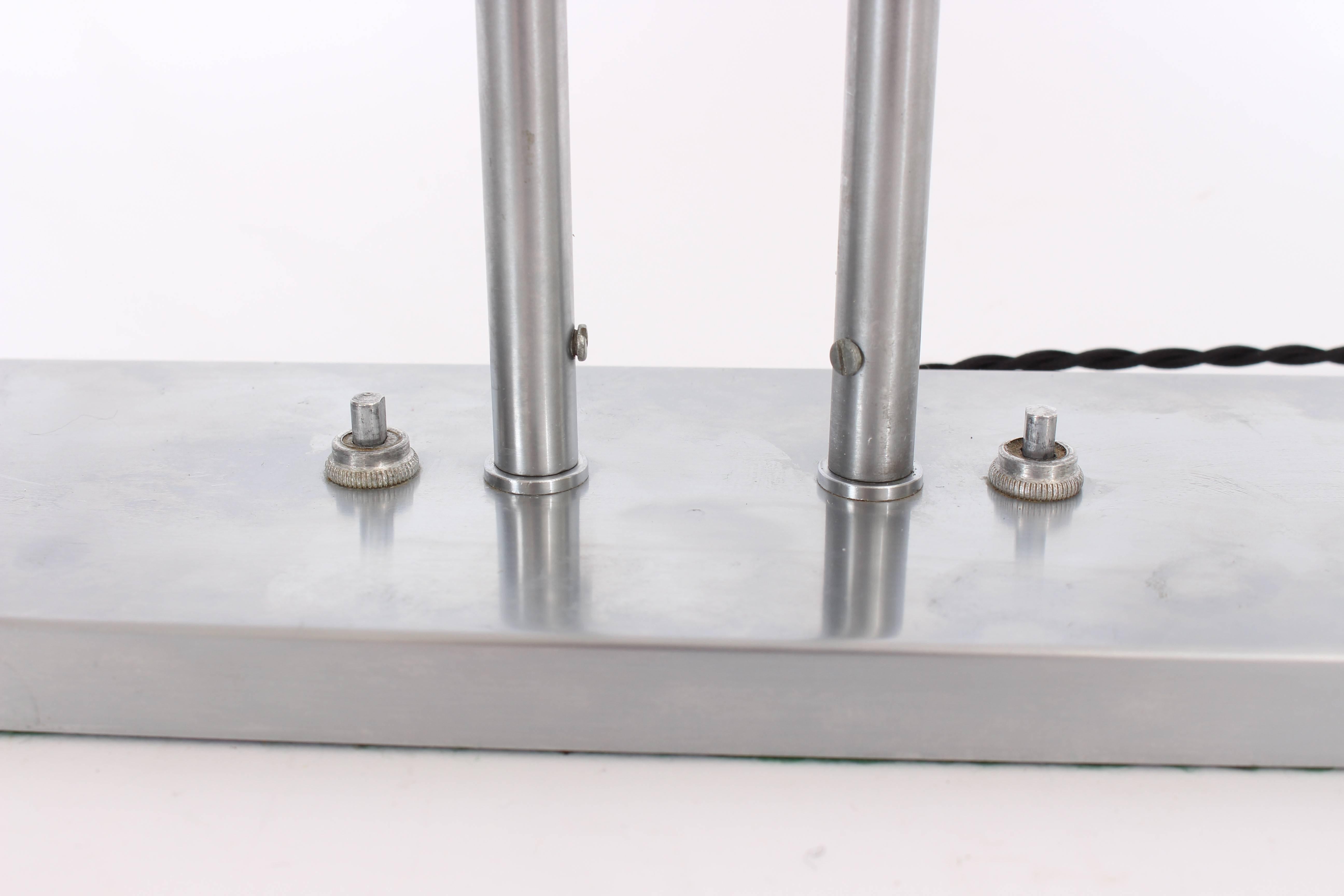 Nessen Studios Brushed Nickel Double Arm Desk Lamp with White Enamel Shades 1