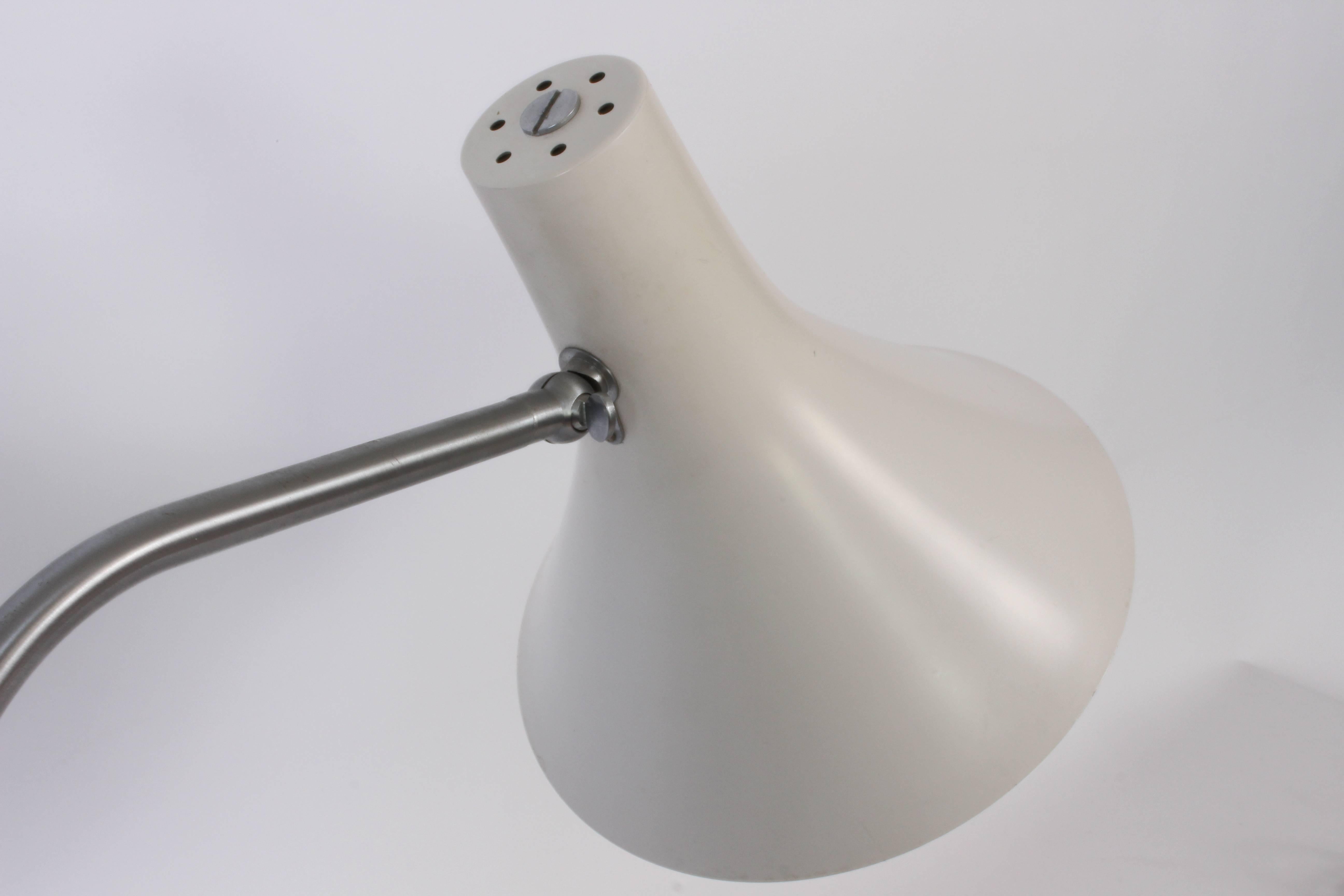 Nessen Studios Brushed Nickel Double Arm Desk Lamp with White Enamel Shades In Good Condition In Bainbridge, NY