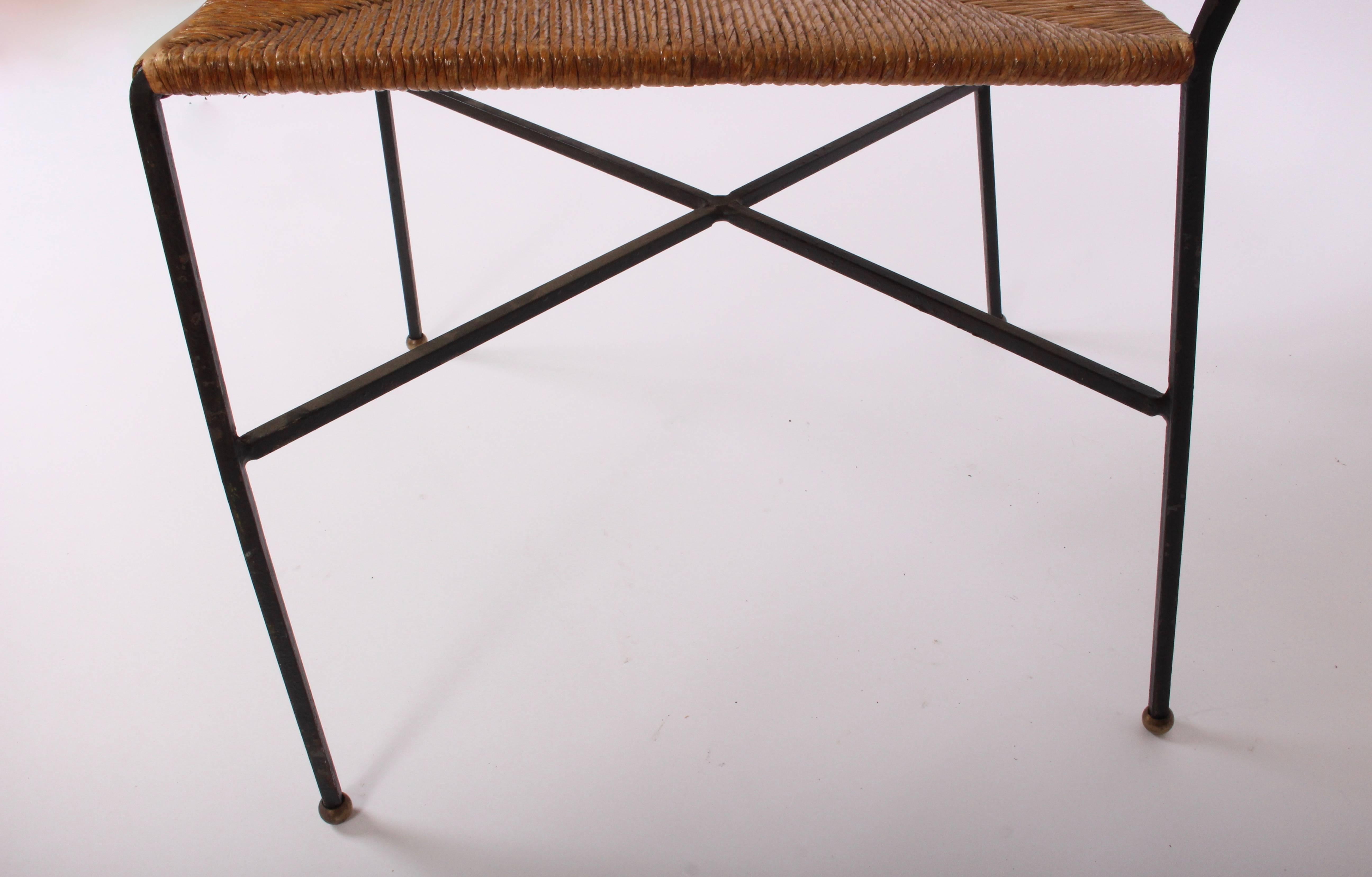 1950s Milo Baughman for Murray Furniture Black Wrought Iron and Rush Desk Chair In Good Condition In Bainbridge, NY