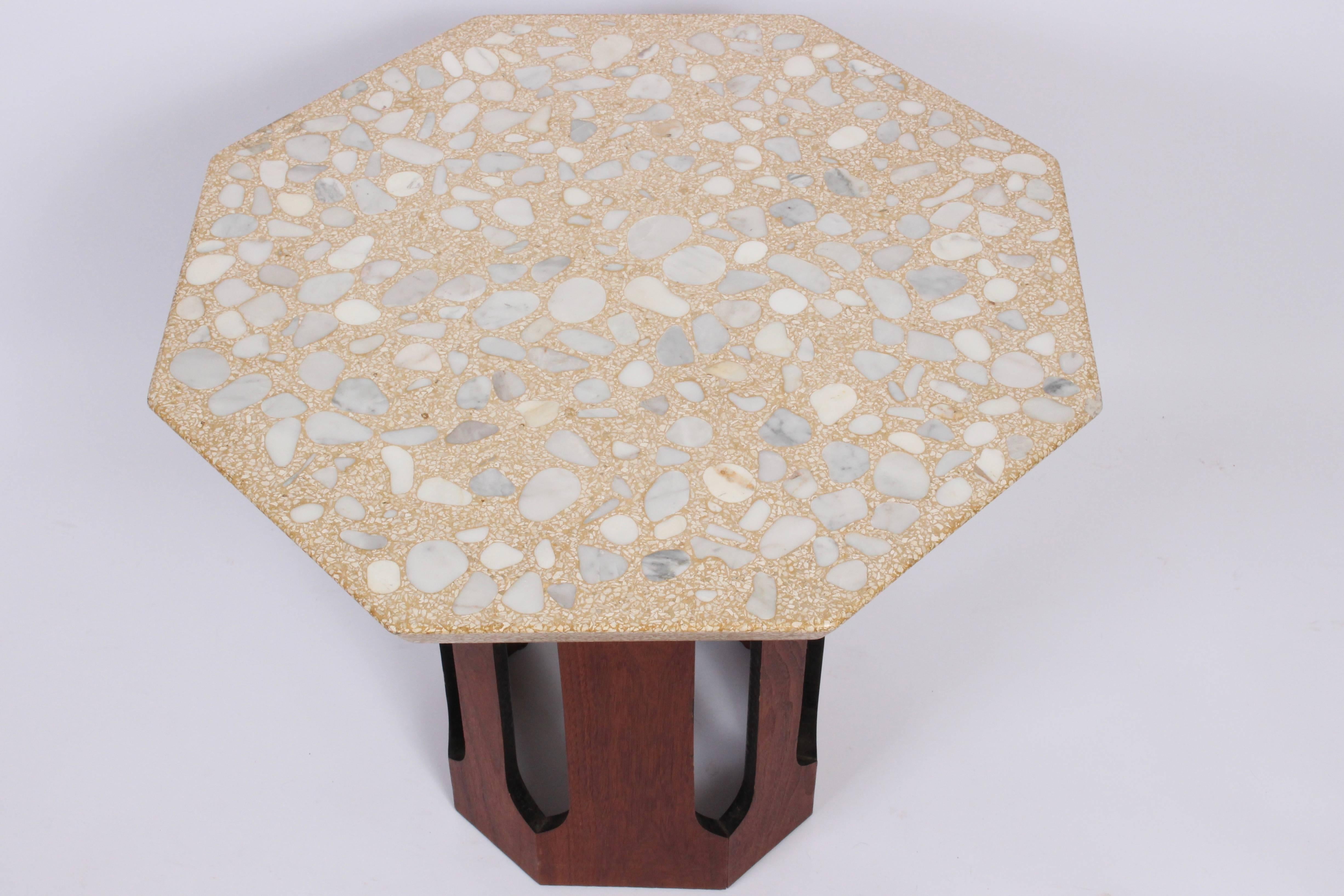 Mid-Century Modern Harvey Probber Dark Walnut and Terrazzo Octagonal Occasional Table, 1960's 